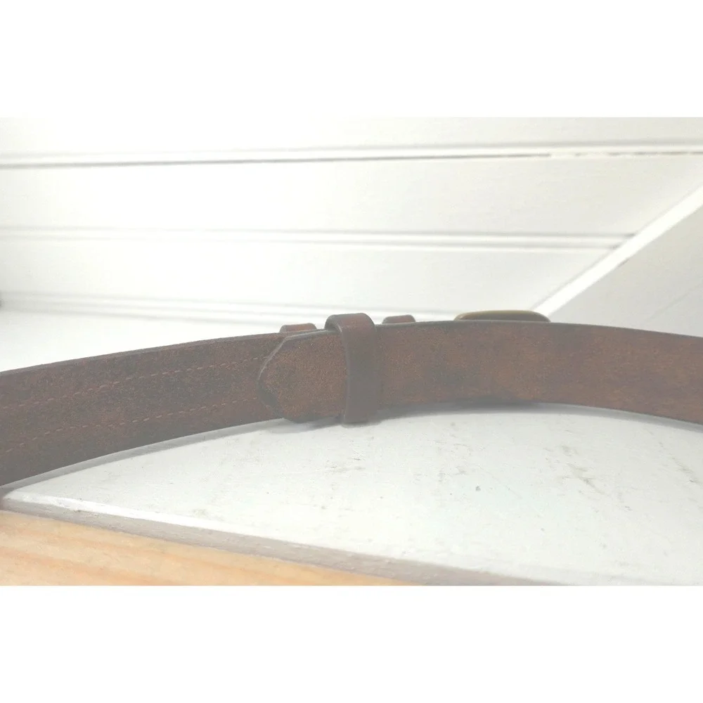 Men's Vintage Brown Leather Belt size 40 Brass Buckle Double Hitch Inner Outer